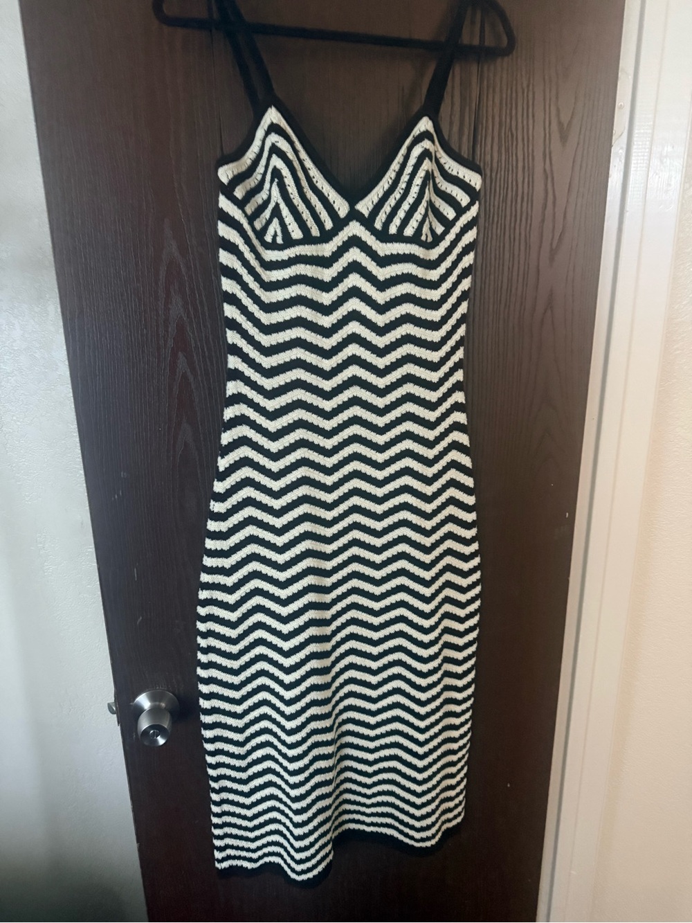 Black & White Chevron Crochet Knit Slip Dress NWT